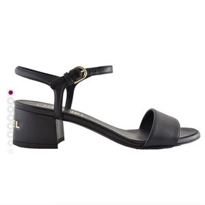 Chanel 24C EU 36.5 Black Logo Block Heel CocoChella sandals Buckle and strap